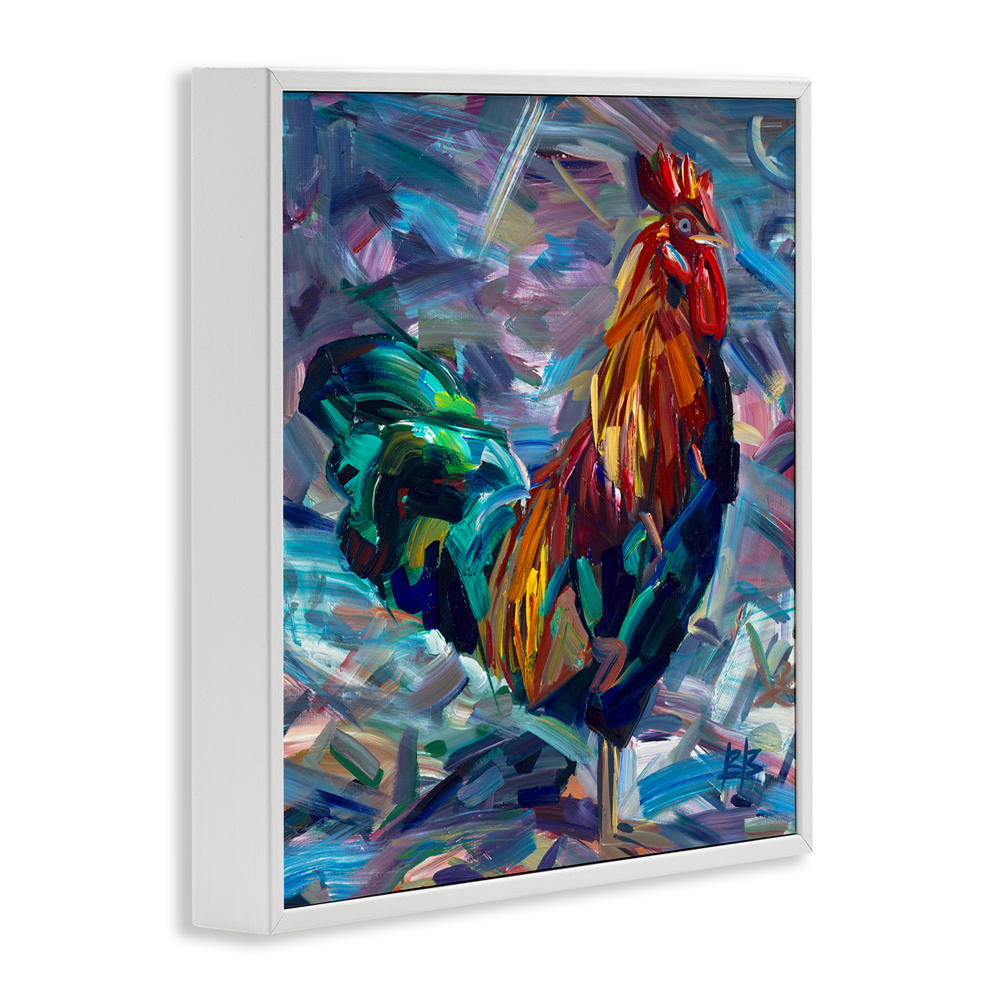 Stupell Industries Abstract Crosshatch Rooster Animals & Insects Painting White Framed Art Print Wall Art, 17 x 17