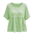 thumbnail image 4 of GUACER Womens Short Sleeve Gingham Tops Casual Round Neck Tiered Peplum Summer Loose Blouses, 4 of 8
