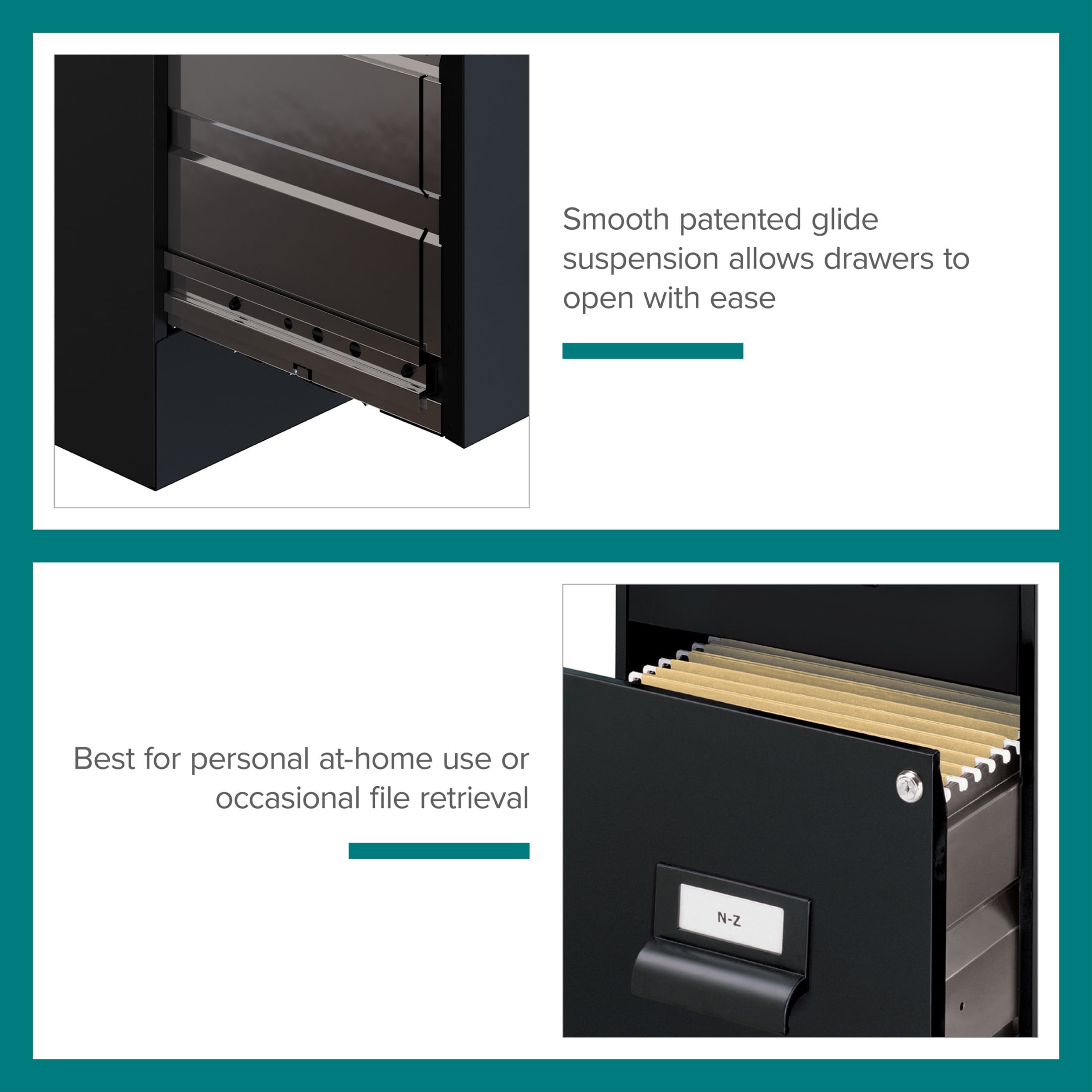 Space Solutions 18" Deep 2 Drawer Premier Letter Width Vertical File Cabinet, Locking, Black