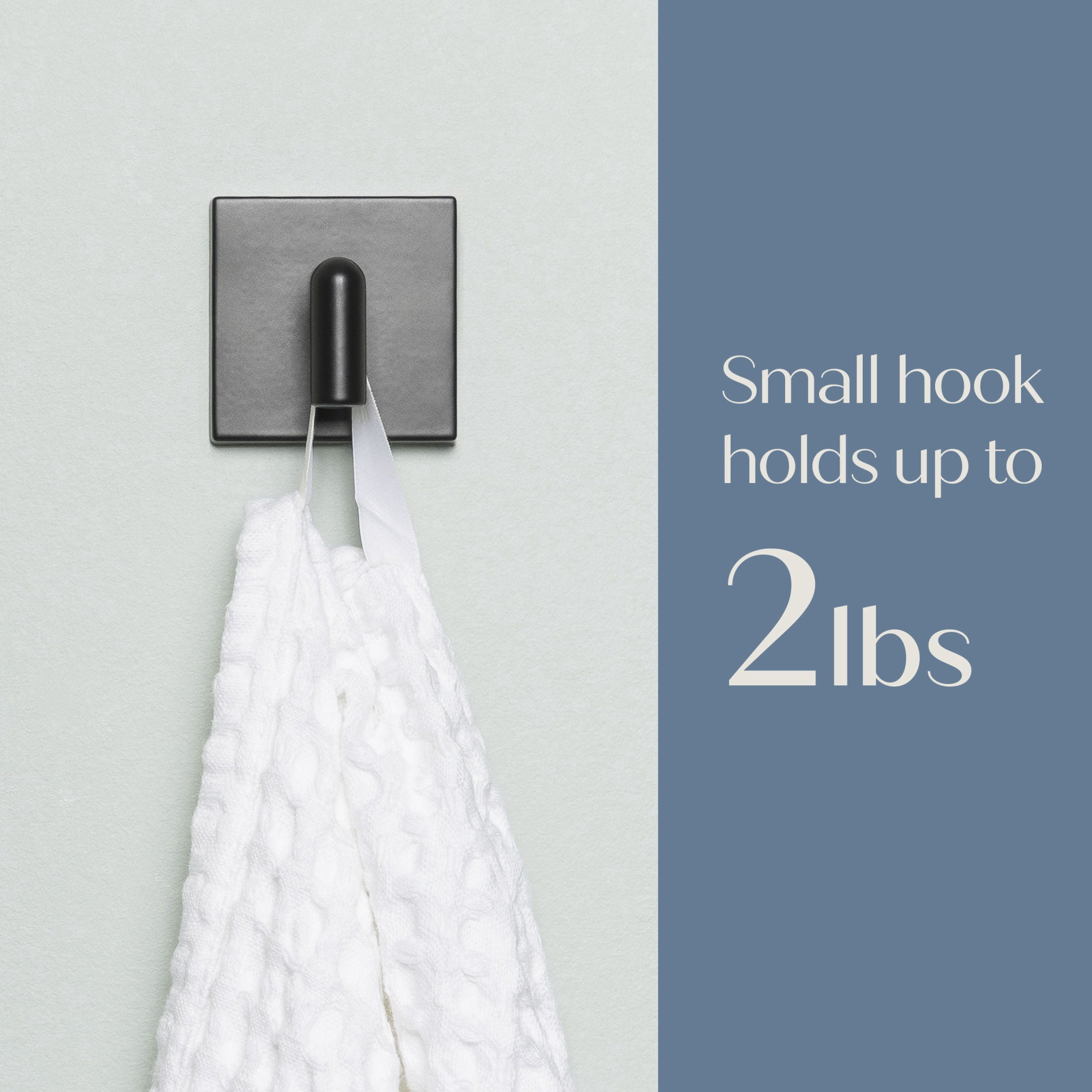 Command Decor Small Metal Bath Robe Hook, Matte Black, Holds 2 lbs, Water-Resistant, 1 Hook, 6 Adhesive Strips