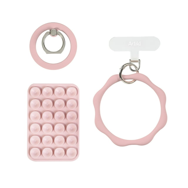 Artikl Universal MagSafe Compatible Accessory Bundle – OctoMag Suction Mount, Foldable Ring Stand & Silicone Loop Wristlet – Pink