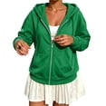 thumbnail image 3 of Evdexr Zip Up Hoodies for Women Lightweight Long Sleeve Sweatshirt Jacket Comfort Plus Size Loose Fit Hooded Coat with Pockets Green XL, 3 of 6