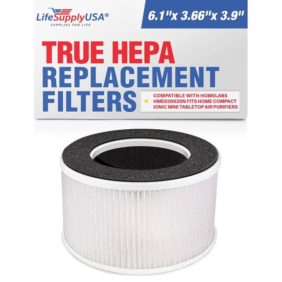 HME020020N 3-in-1 HEPA Filter Replacement Compatible with hOmeLabs Compact Ionic Mini Tabletop Air Purifier - HEPA, Carbon, Pre-Filter by LifeSupplyUSA