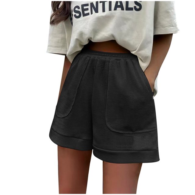 LOVZFMLL Pantalon Grand Polyvalent Décontracté pour Femmes Shorts Amples Noirs TG