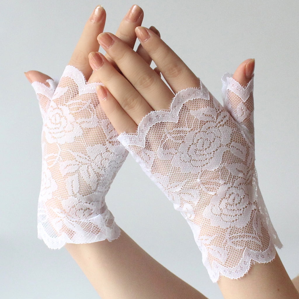 Women Gloves Hollow Lace Party Wedding Summer Short Gloves Wrist Fingerless G 