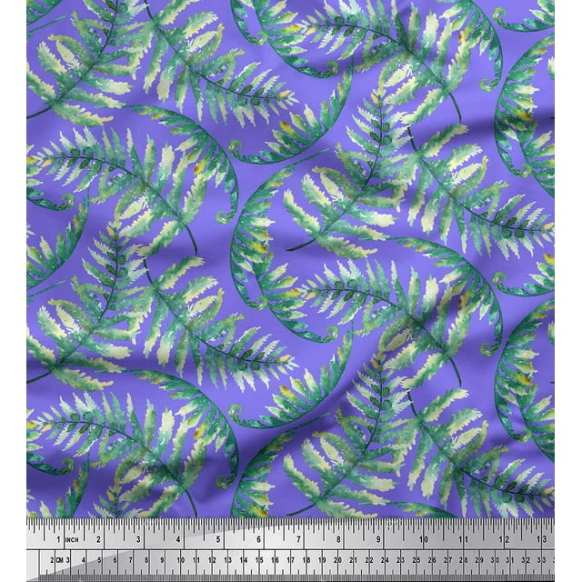 Soimoi Purple polyester Crepe Fabric Cedar Leaves Printed Fabric 1 Yard 52 Inch Wide