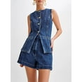 thumbnail image 3 of Women's Denim 2 Piece Set Casual Business Sleeveless Jean Blazer Vest Tops and Shorts Outfit Tracksuits, 3 of 6