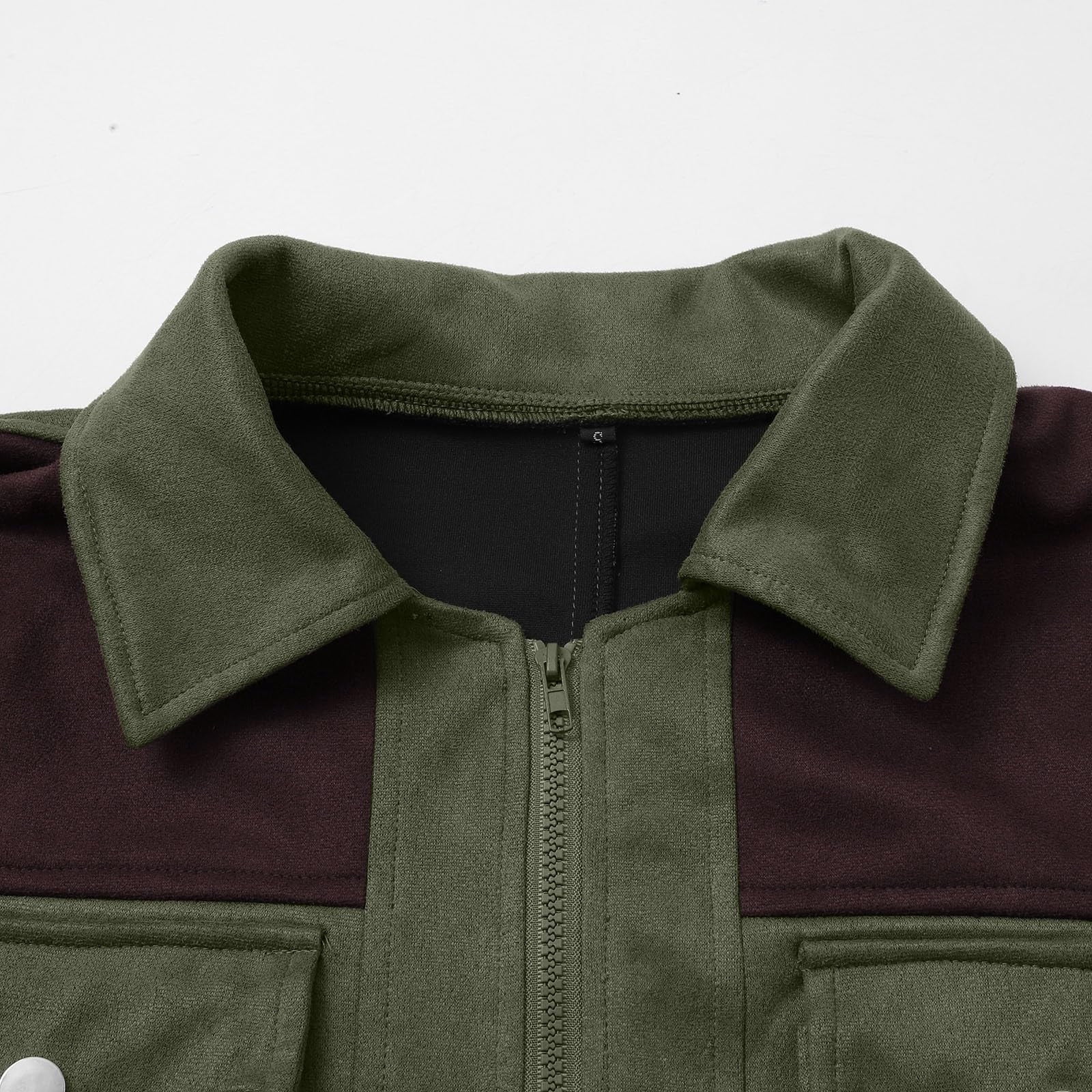 DUMUIELD Western Jackets for Men Vintage Cowboy Suede Jacket Plush Collar Trench Coats Faux Leather Zip Up Casual Winter Tops Army Green,S