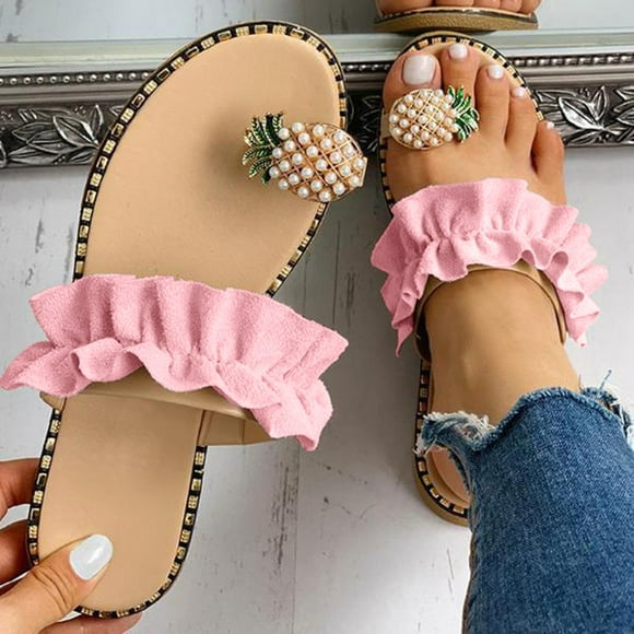 SMihono Sandals Womens Summer Plus Size Women Girls Pearl Flat Bohemian Style Casual Sandals Slippers Beach Shoes Slipper On Clearance
