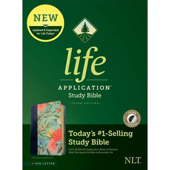 NLT Life Application Study Bible (Third Edition) (RL)-Teal Floral LeatherLike Indexed