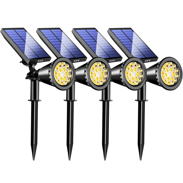 Focos solares KEV de 800 lúmenes, 18 LED, paquete de 4, IP65