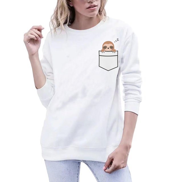 Gibobby Sudaderas para Mujer Sudadera de vellón de manga larga con cuello redondo para(Blanco,G)