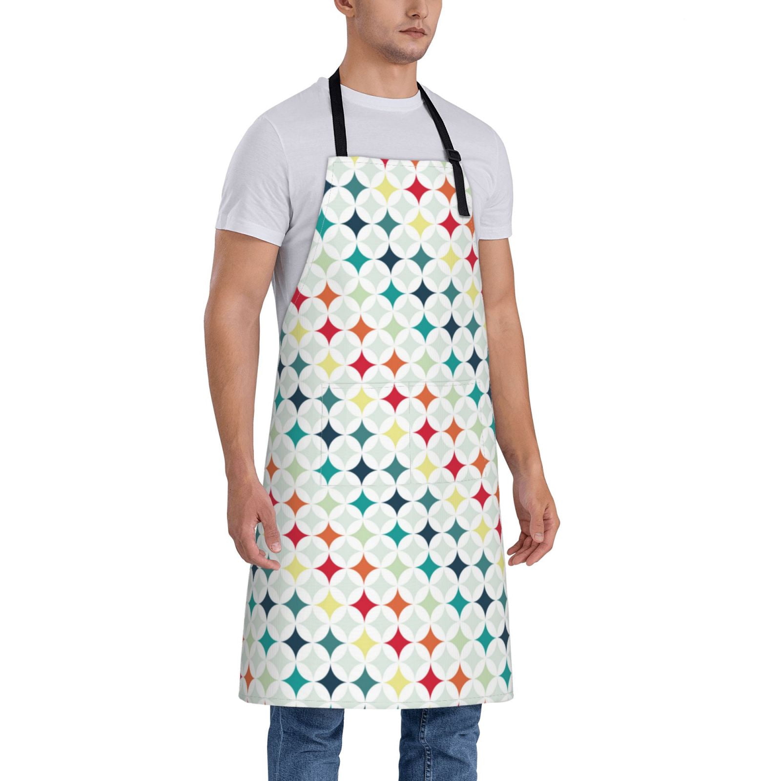 Kdxio Colorful Geometric Apron with Pockets Adjustable Kitchen Aprons for Men Women Waterproof Aprons for Cooking,Drawing,Crafting, Baking Household Cleaning