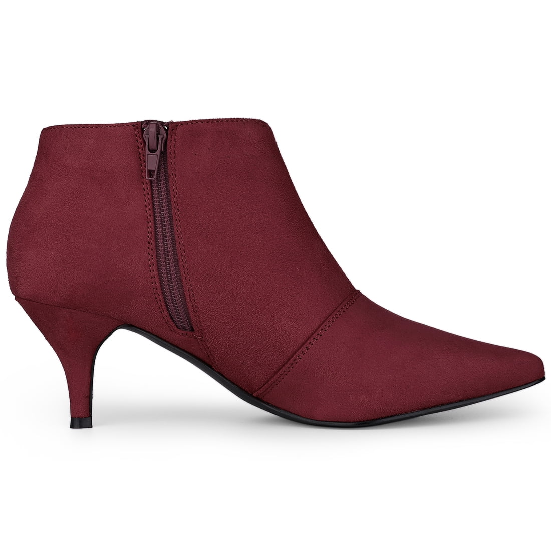 DARING DIVA Women's Pointed Toe Kitten Heel Cutout Ankle Boots Burgundy US 7