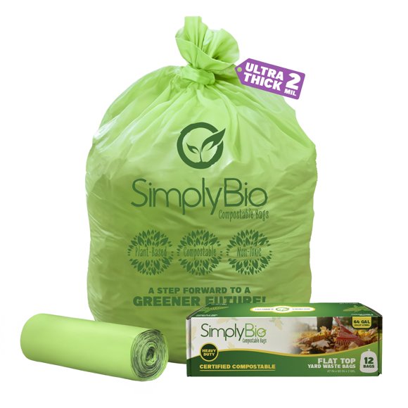 Bolsas de basura compostables Simply Bio, 242,27 L, 60 a 65 galones, 12 unidades