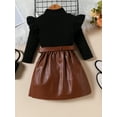 thumbnail image 6 of Aojekbee Toddler Girl 2 Piece Outfit Ruffles Long Sleeve Tops and Leather Pleated Skirt Set for Baby Fall Cute Clothes, 6 of 10