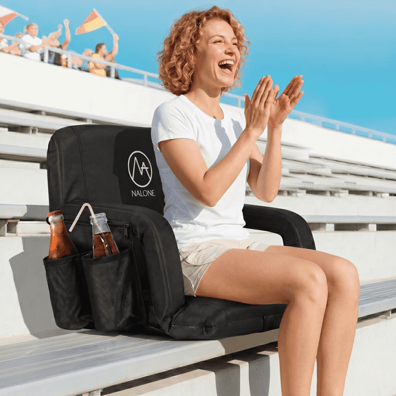 NALONE Folding Stadium Seat 25 inch Wide Stadium Chairs for Bleachers Portable with Back Supports Thick Padded Cushion Armrests Reclining
