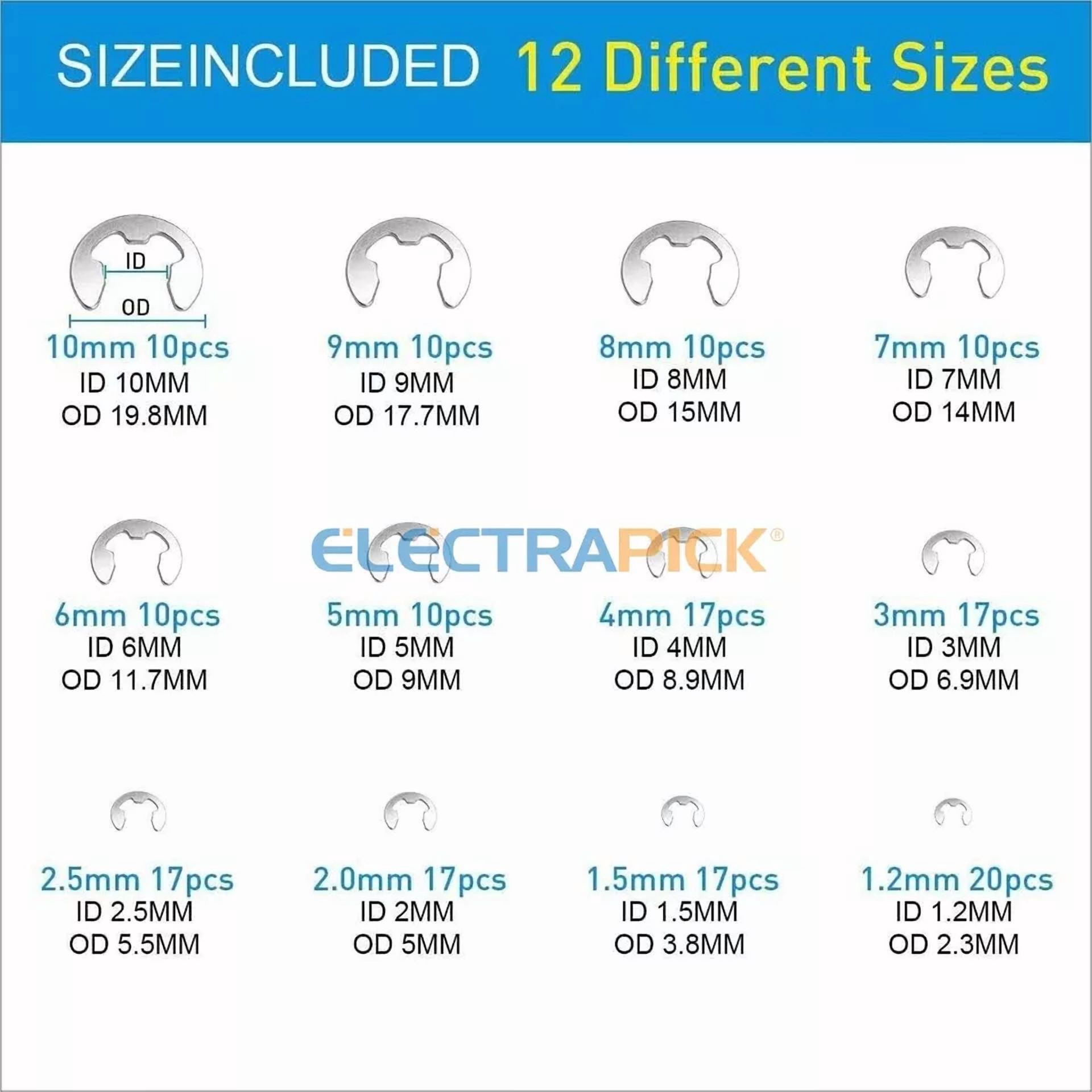 CIRCLE- 327Pcs Stainless Steel E-Clip C-Clips Circlip Kits Retaining Ring Assortment Set