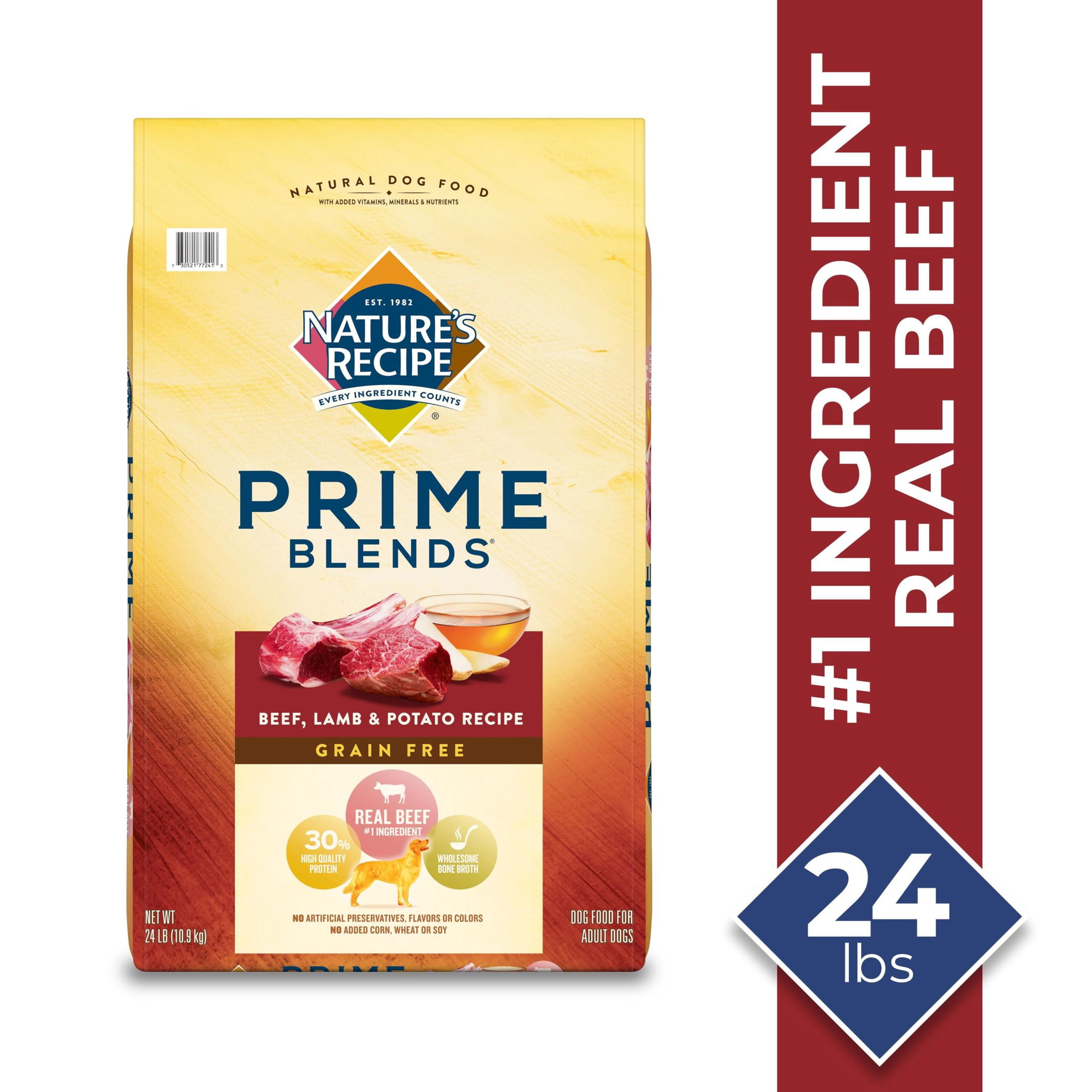Nature’s Recipe Prime Blends Grain Free Beef, Lamb & Potato Recipe, Dry Dog Food, 24 Pounds (Packaging May Vary)