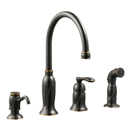 Bronze Kitchen Faucet 3 Hole Design House 525790 Madison Single-Handle Standard Kitchen Faucet with Side Sprayer with Soap Dispenser, Oil Rubbed Bronze ()