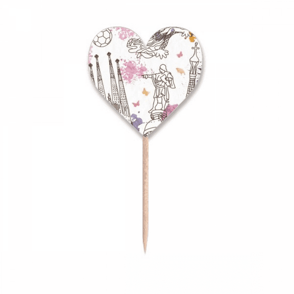 Barcelona Cathedral Soccer Statue Spain Toothpick Flags Heart Lable Cupcake Picks