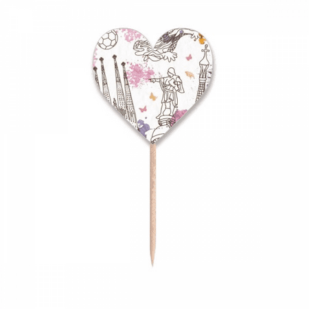 Barcelona Cathedral Soccer Statue Spain Toothpick Flags Heart Lable Cupcake Picks