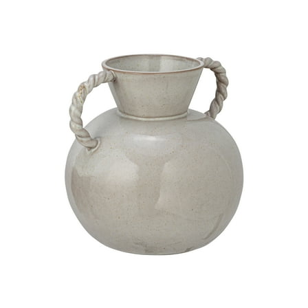 Bloomingville 9.25 Inches Stoneware Vase with Twisted Handles and Reactive Glaze, Cream Color