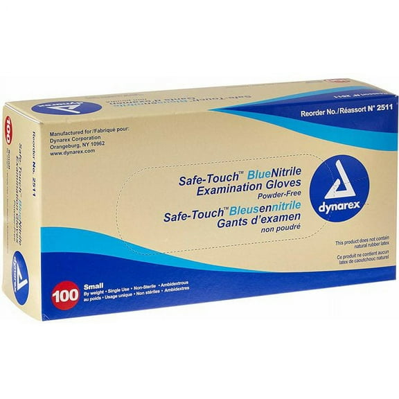 Dynarex 2511 Nitrile Exam Glove (nonlatex) Powder Free Blue Small (Box of 100)