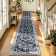 thumbnail image 3 of MJIAexp 2'x12' Boho Runner Rug,Non Slip Washable Floral Hallway Runner Rug with Rubber Backing, Low Pile Faux Wool Distressed Carpet for Kitchen, Laundry, Bedroom, Entrance,Black, 3 of 8