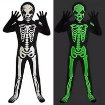 GYRATEDREAM Halloween Kids Skeleton Costume, Unisex Glow in the Dark Skeleton Bodysuit with Mask for Boys, Girls 5-15T