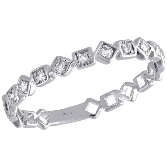 10K White Gold Diamond Square Design Ladies Right Hand Cocktail Ring 1/10 Ct.