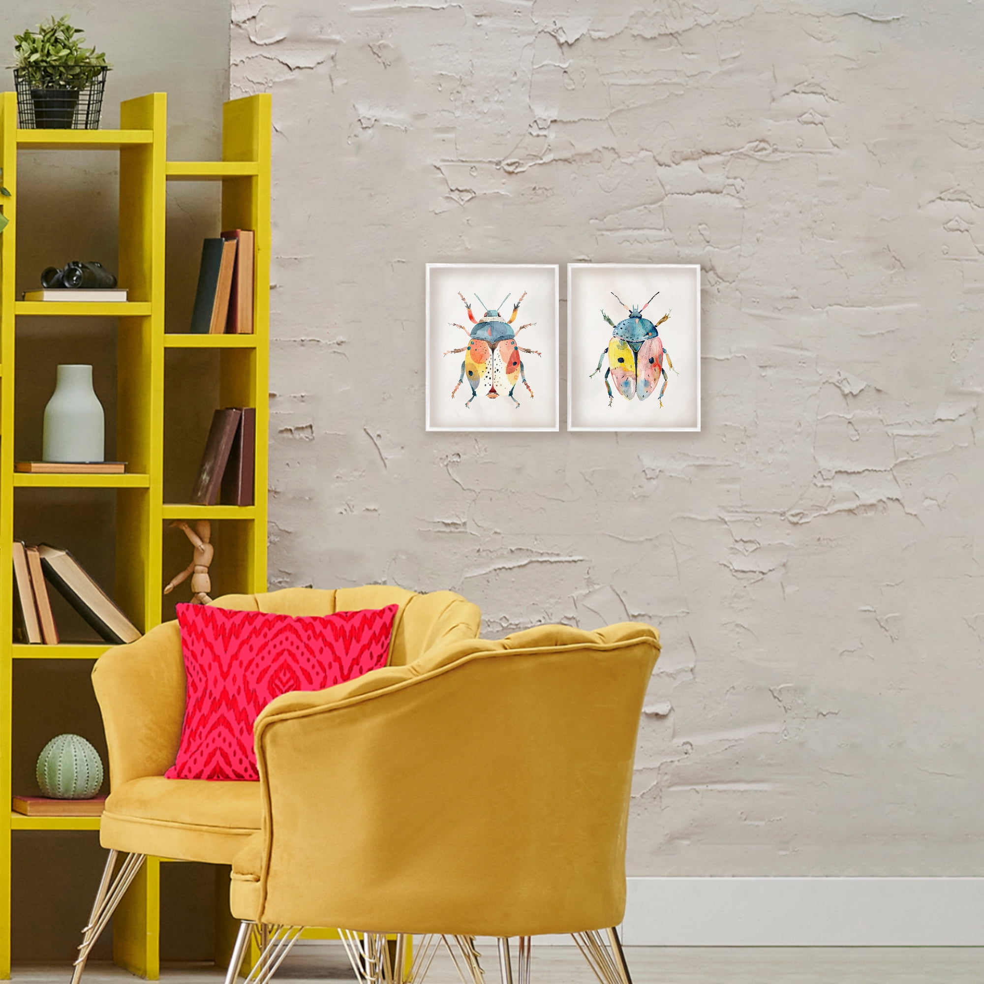 Stupell Industries Colorful Boho Beetles 2 Piece White Framed Giclee Art Set, design by Kim Allen