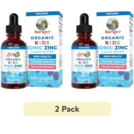 (2 pack) MaryRuth's Kids Zinc Liquid Drops Ages 4+, USDA Organic, Skin Health, Immune Support Mineral, Berry Flavor, Vegan, 1 Count, 2 fl oz