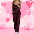 thumbnail image 4 of Fgvctg Valentine's Day Womens Overalls Wide Leg Pant Date Night Spaghetti Straps Dressy Love Heart Graphic Jumpsuit Sleeveless Bib Overalls Sprimg Romper Clothes With Pockets Wine L, 4 of 4
