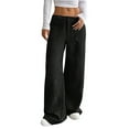 thumbnail image 2 of Women Solid Corduroy Wide Leg Pants Button Front Zipper Straight Pants with Pockets Black S, 2 of 9