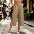 thumbnail image 2 of QIYAGBSA Women's Wide Leg Capri Pants Button Front Elastic Back Waist Side Pockets Summer Casual Wear (Khaki, L), 2 of 7