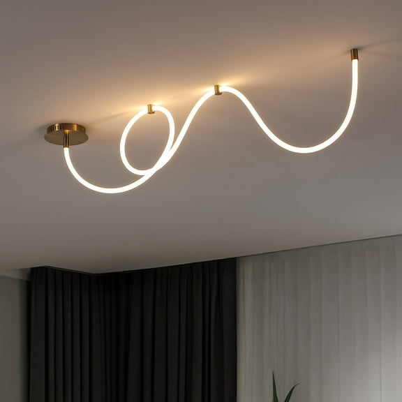 JONATHAN Y Serafina 55" Contemporary Minimalist 360 Adjustable Silicone Neon Rope Dimmable Linear Integrated LED Flush Mount, Brass Gold, JYL7141A