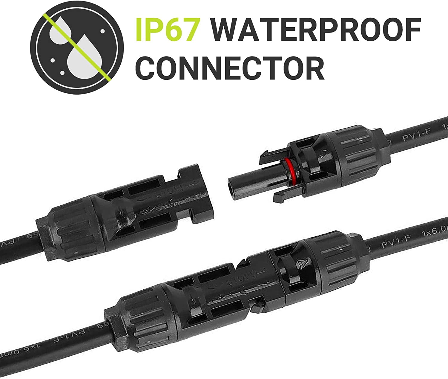 Newpowa 6FT 15FT 30FT 50FT 100FT(Feet) 10AWG(6mm² ) One Black Solar Extension Cable With Male/Female Solar Panel Connectors  for PV Outdoor Use Weatherproof IP67