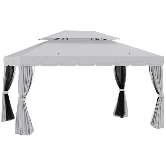 Outsunny 13' x 10' Patio Gazebo, Outdoor Gazebo Canopy Shelter, Light Grey
