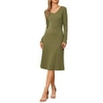 thumbnail image 2 of INSPIRE CHIC Ribbed Knitted Dress for Women's Long Sleeve Crew Neck Midi Sweater Dresses XS Olive Green, 2 of 6