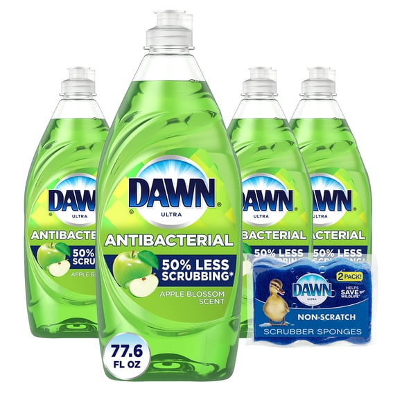 Jabón para platos antibacteriano Dawn Apple Blossom 2300 ml, paquete de 4