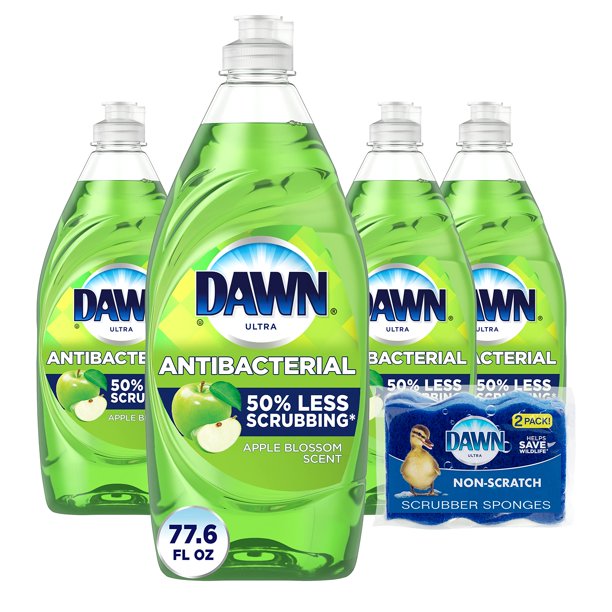 Jabón para platos antibacteriano Dawn Apple Blossom 2300 ml, paquete de 4