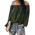 thumbnail image 1 of Women Off Shoulder Dot Pattern Lantern Long Sleeve Solid Color Blouse, 1 of 7