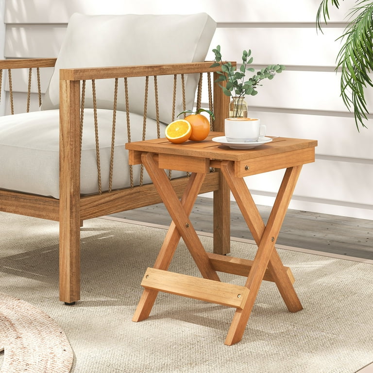 WAQ × DOORS　FOLDING WOOD TABLE Gymax 14 inch Outdoor Folding Side Table Hardwood Square