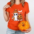 thumbnail image 7 of Halloween T Shirts Womens Pumpkin Ghost Printed Funny Graphic Tees Short Sleeve Crewneck Fall Holiday Tops, Orange M, 7 of 7