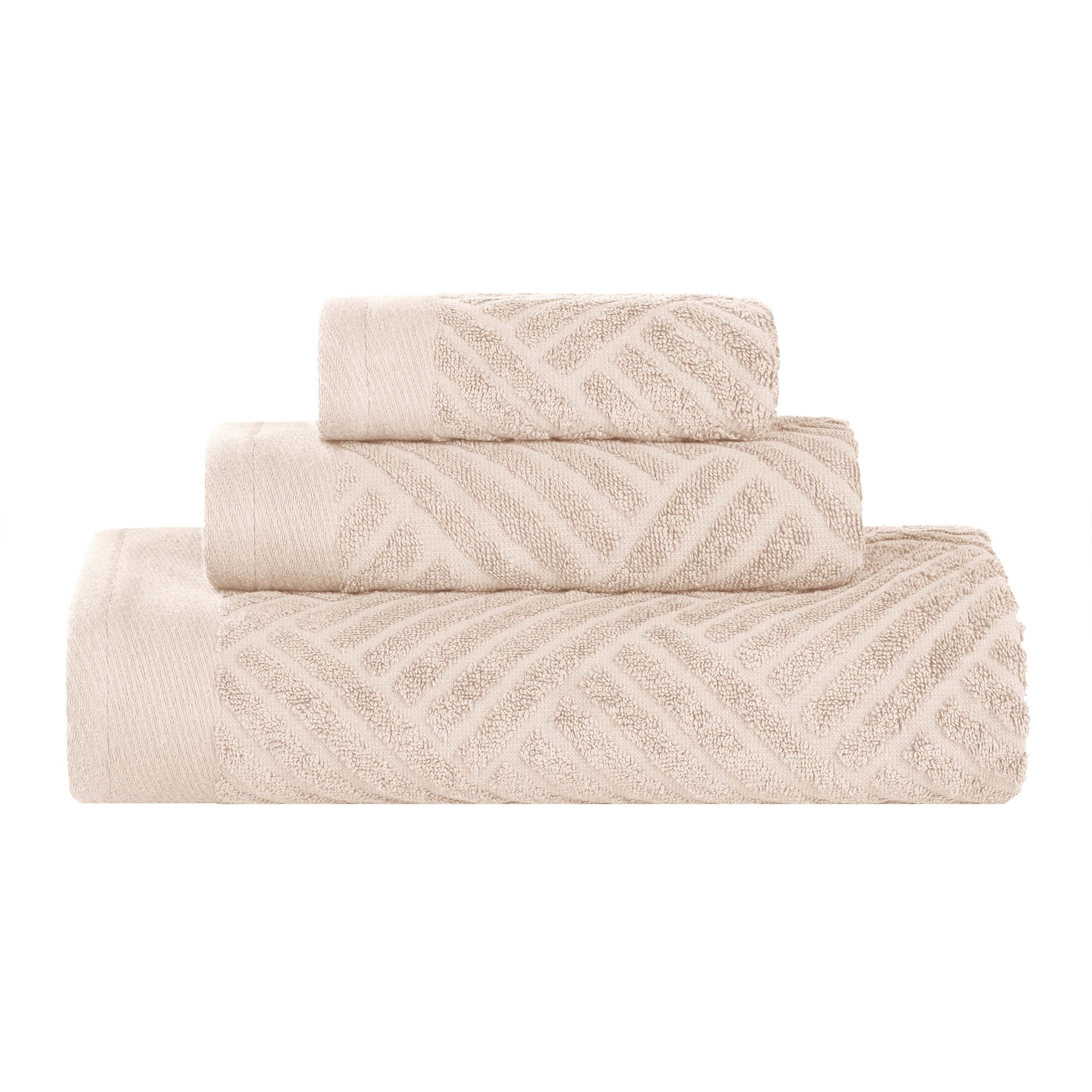 Superior Basketweave Egyptian Cotton Jacquard 3 Piece Towel Set, Ivory
