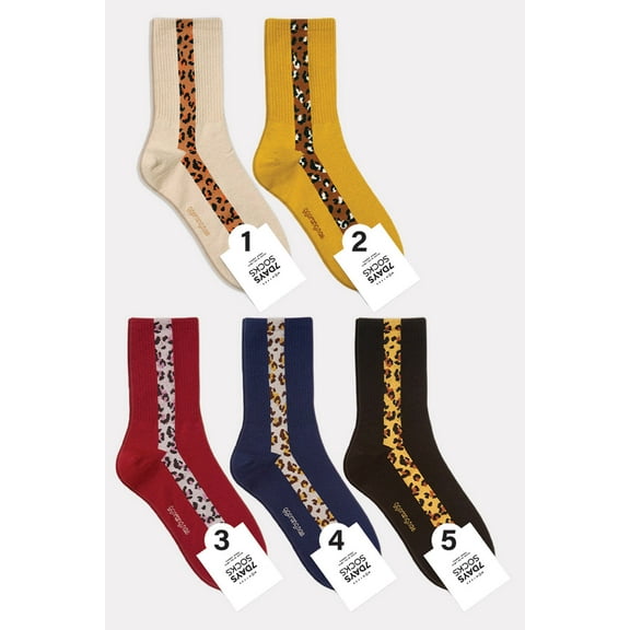 Women's Crew Leopard Line Socks - 5 Pair Set