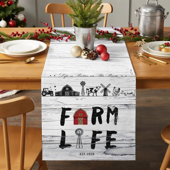 Table Runner 36 Inches Long - Farmhouse Windmill Decorative Table Scarf, Farm Grey Wood Barn Dining Table Runners for Wedding Party Kitchen Dining Tables