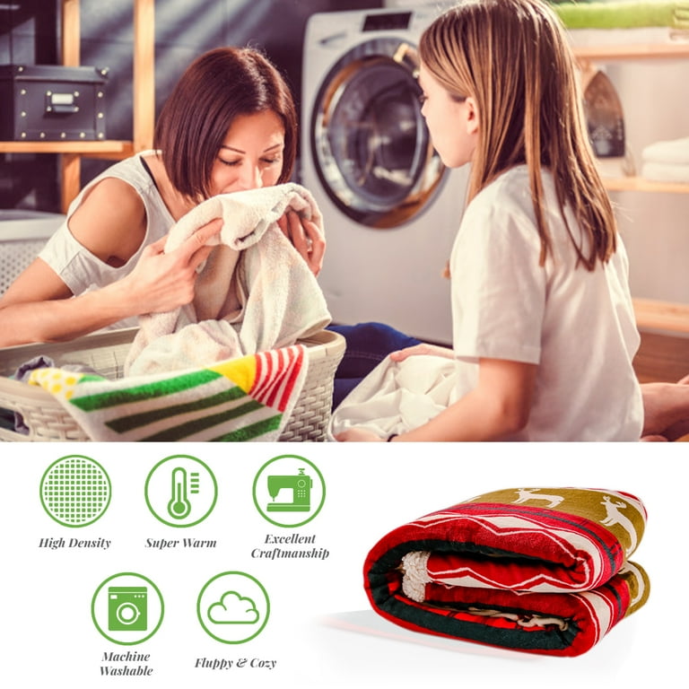 OVENTE Comfortable Throw Blanket Size 60 x 50 Inch Machine Washable Red and Green BLN4688 Walmart