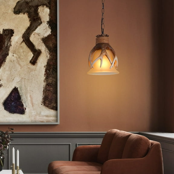 Rustic Resin Pendant Light Deer Horn Antler Farmhouse Chandelier Ceiling Lamp (Bulb Not Included)